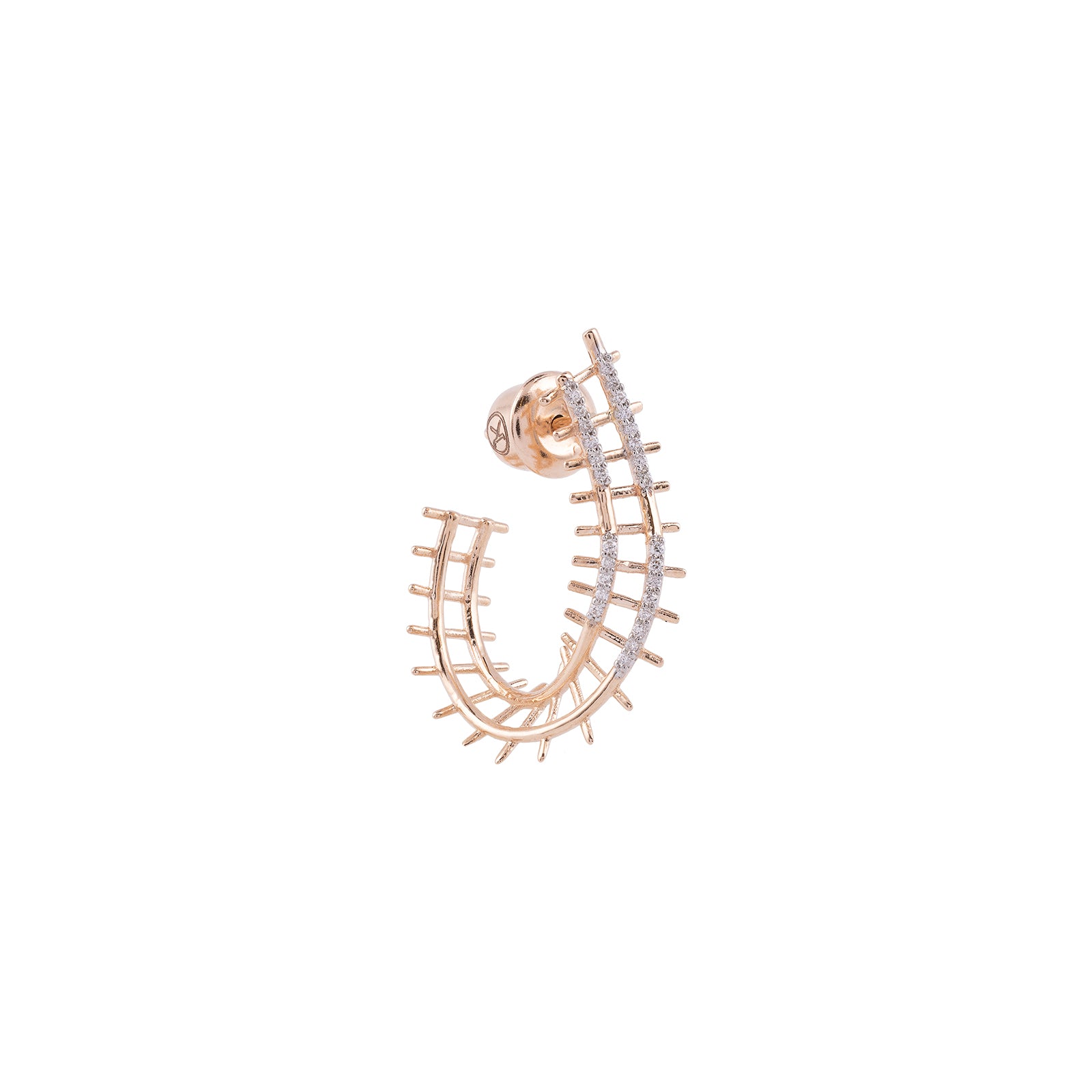 Mini Railway Hoop Earring Roslow Gold / White Brilliant Diamond / Right