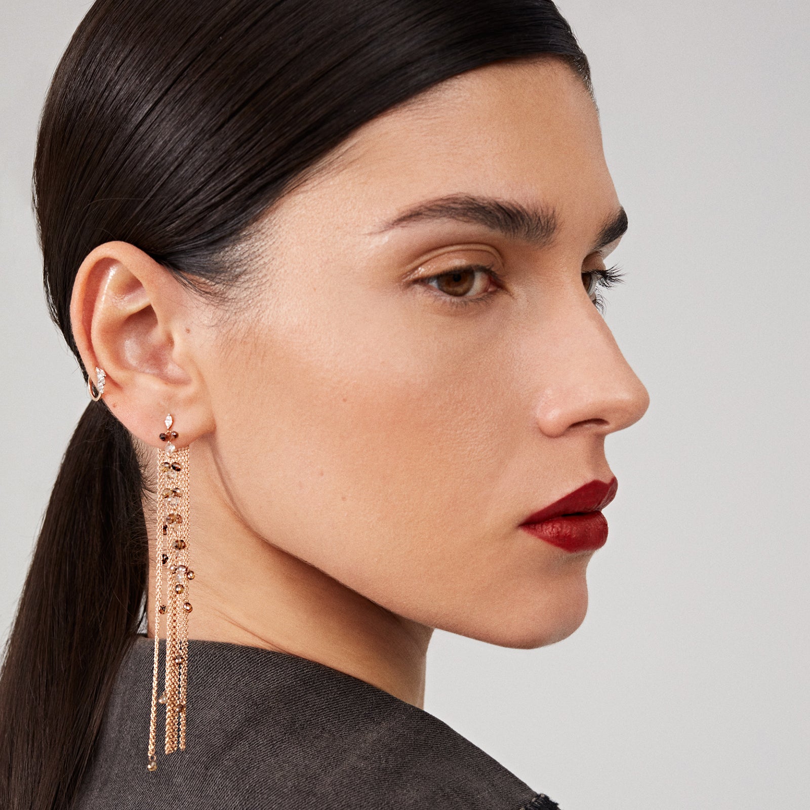 Aleta Tassel Chain Backing Roslow Gold / Briolette Champagne Diamond