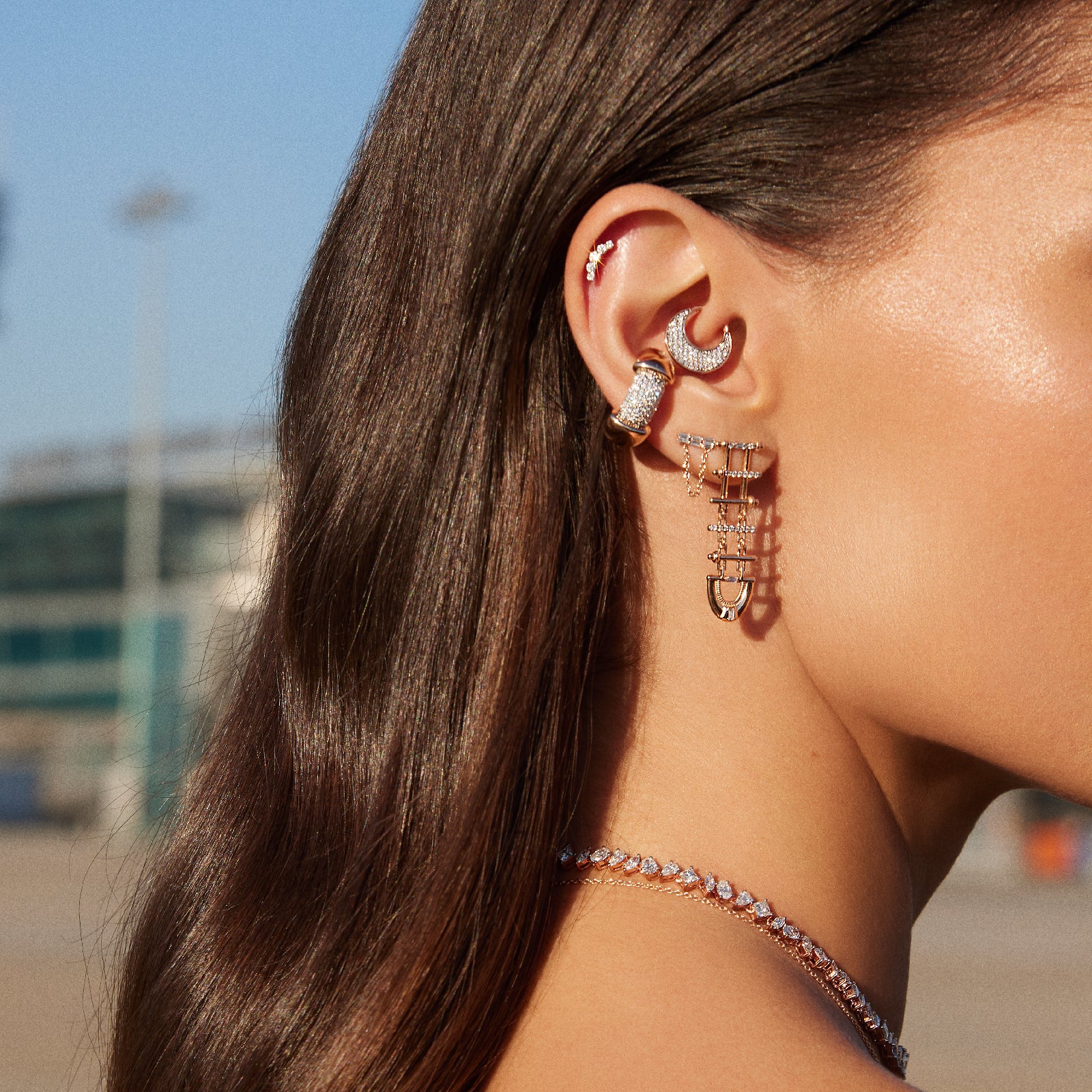 Railway Earring Roslow Gold / White Brilliant Diamond