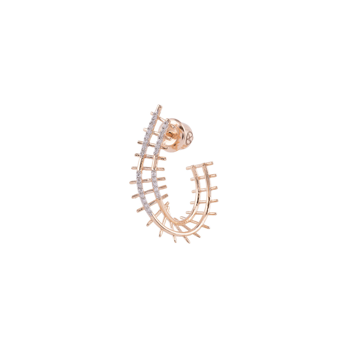 Mini Railway Hoop Earring Roslow Gold / White Brilliant Diamond / Left