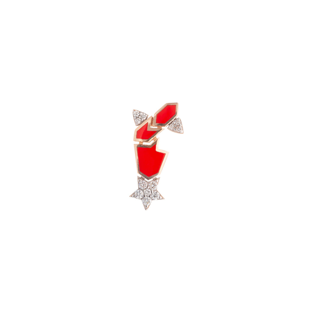 Lady of Justice Earring Roslow Gold / White Brilliant Diamond / Red Ceramic