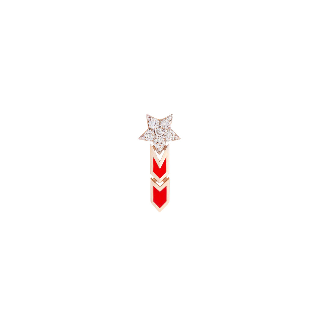 Warrior Goddess Earring Roslow Gold / White Brilliant Diamond / Red Ceramic