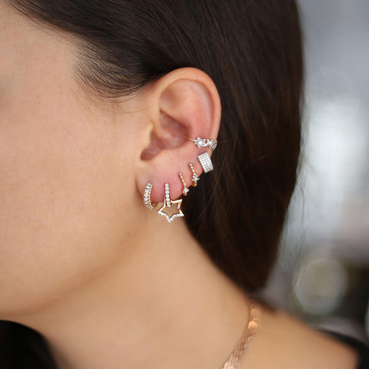 Ball Beaded Triangle Tiny Hoop Earring