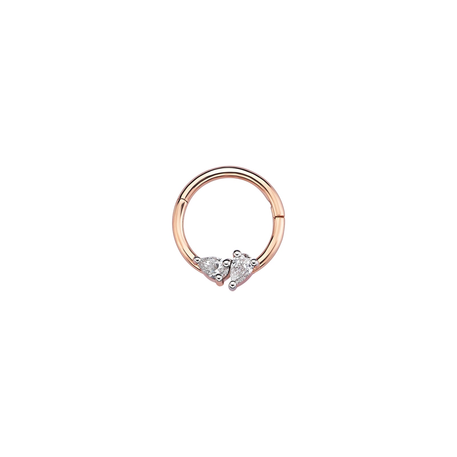 Teardrop Duo Hoop Piercing Roslow Gold / White Brilliant Diamond / 8 mm