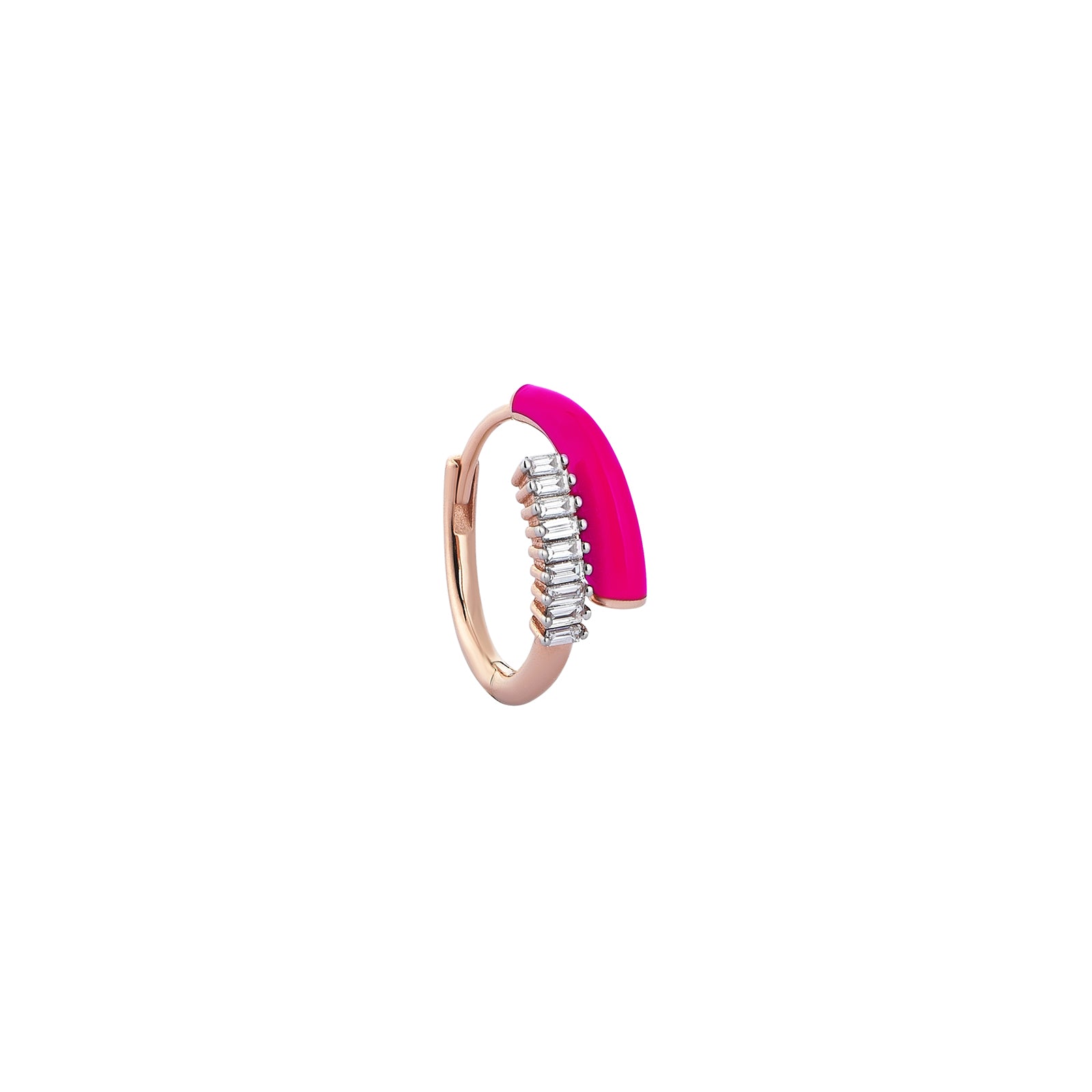 Oh Snap! Hoop Earring Roslow Gold / Baguette White Diamond and Pink Ceramic