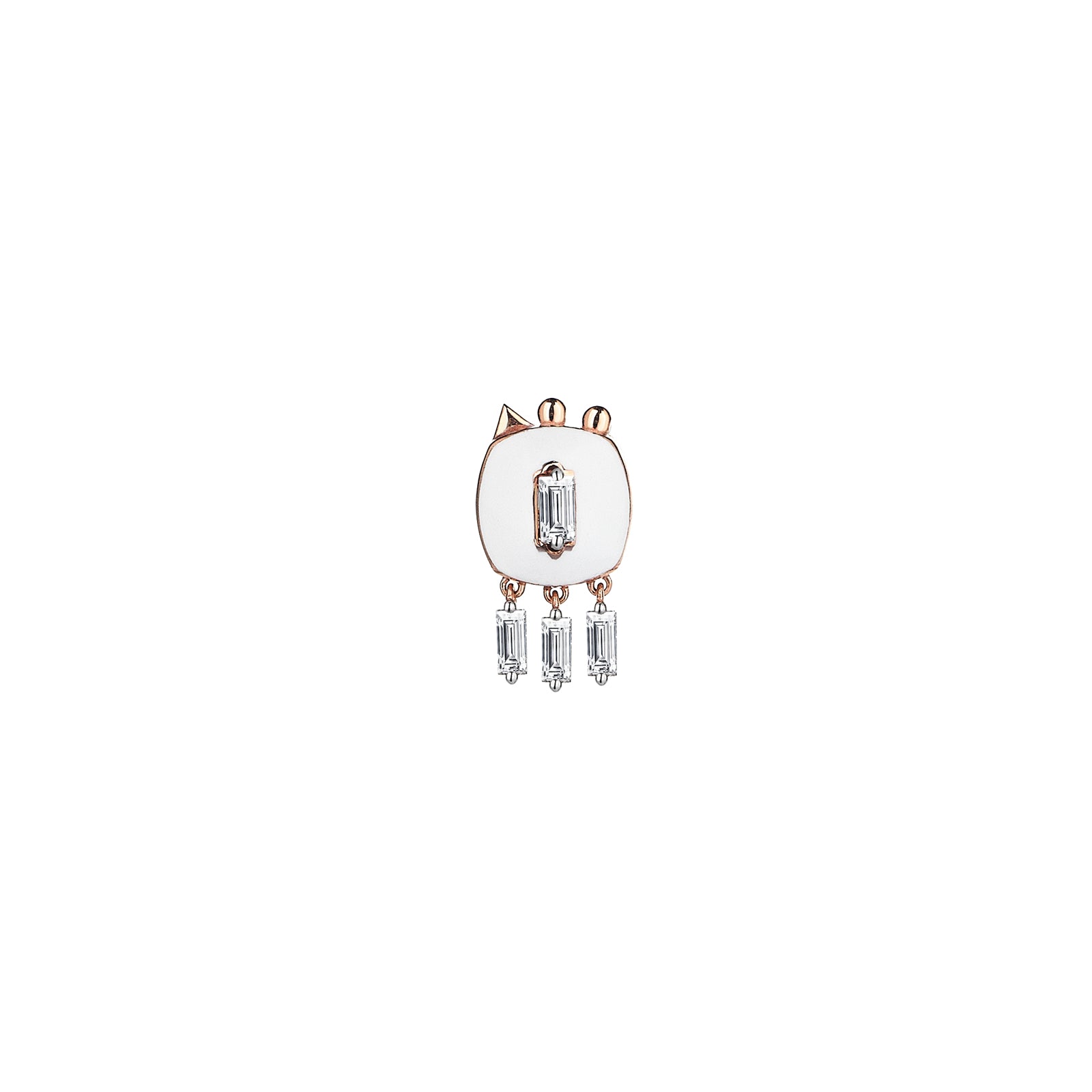 Mabel Earring Roslow Gold / Baguette White Diamond and White Ceramic