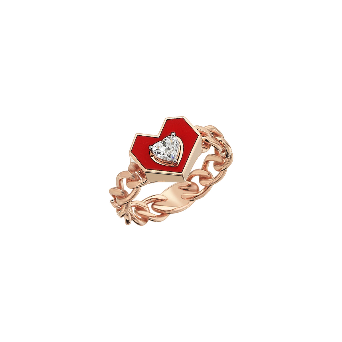 Cupid Ring Roslow Gold / Heart White Diamond and Red Ceramic / 5 (EU 49)